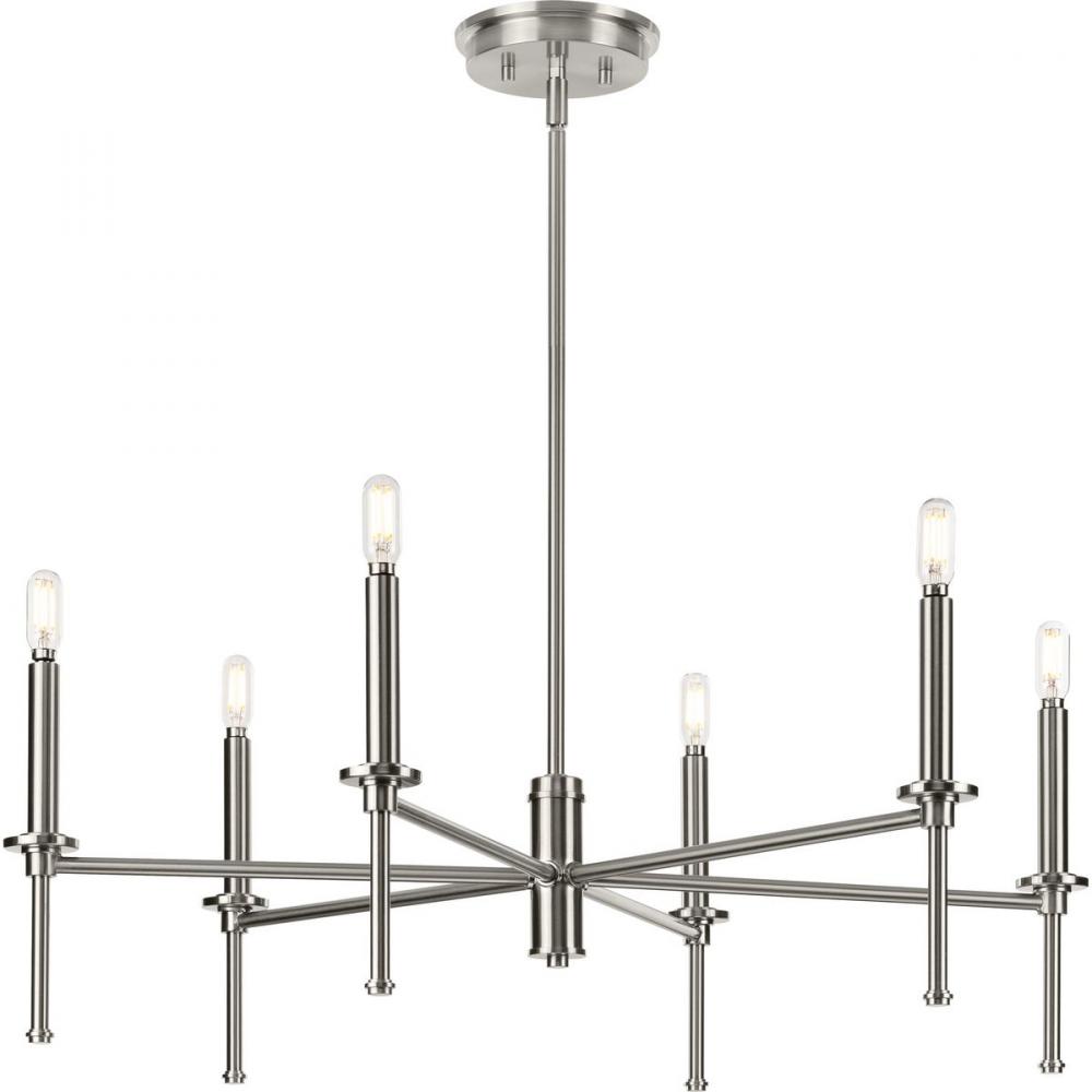 Elara Collection Six-Light New Traditional Brushed Nickel  Chandelier Light