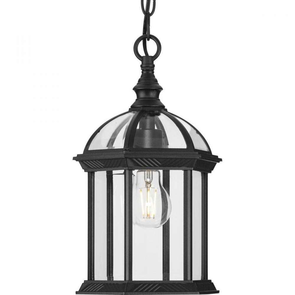 Dillard Collection One-Light Traditional Textured Black Clear Glass Outdoor Hanging Light
