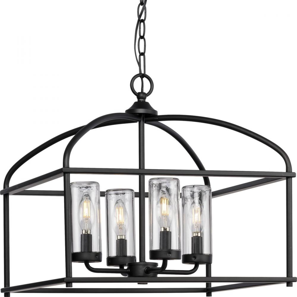 Swansea Collection Four-Light 18" Matte Black Transitional Outdoor Chandelier with Clear Glass S