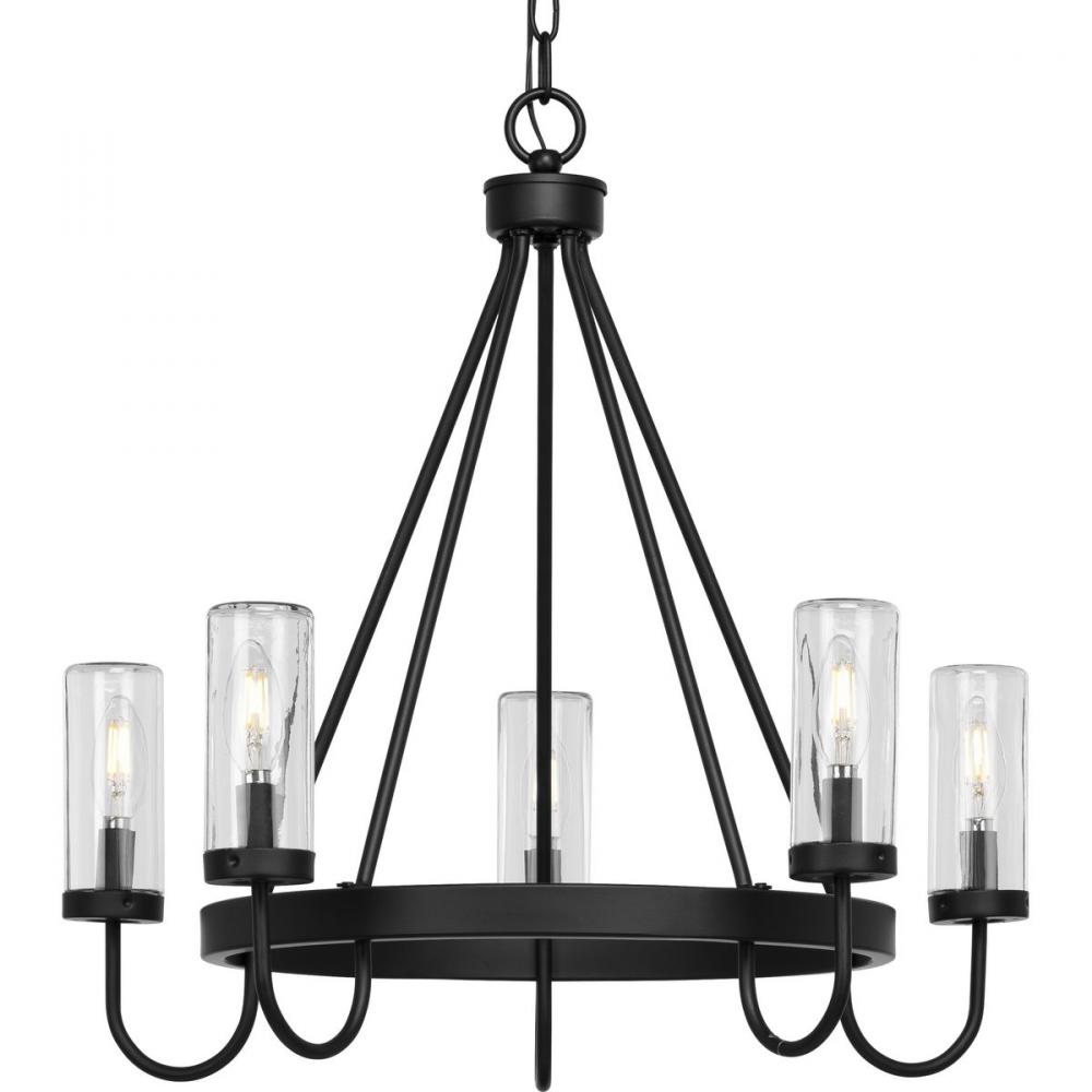 Swansea Collection Four-Light 24" Matte Black Transitional Round Outdoor Chandelier with Clear G
