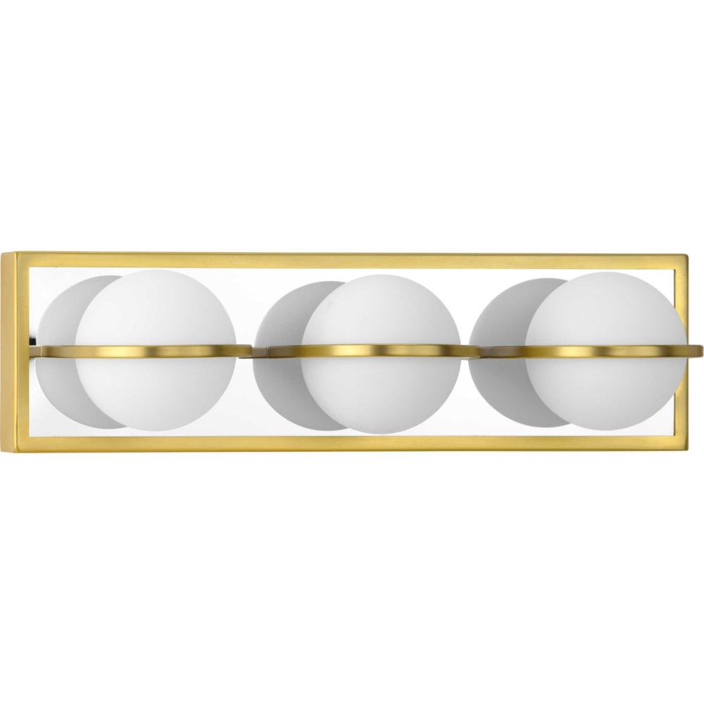 Pearl LED Collection Three-Light Satin Brass and Opal Glass Modern Style Bath Vanity Wall Light