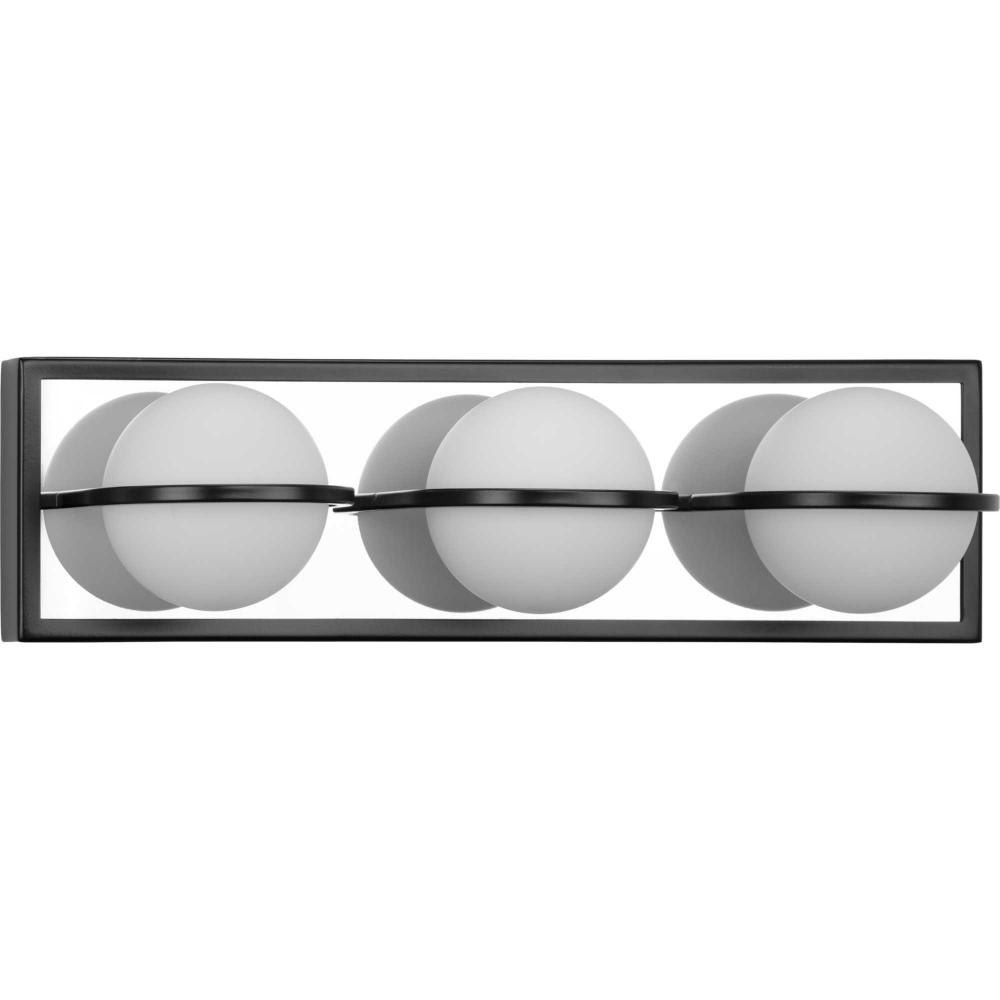 Pearl LED Collection Three-Light Matte Black and Opal Glass Modern Style Bath Vanity Wall Light