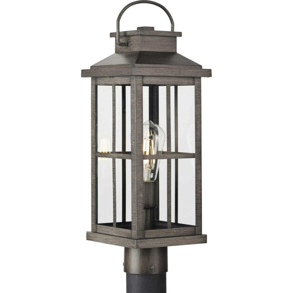 Williamston Collection One-Light Antique Pewter and Clear Glass Transitional Style Outdoor Post Lant