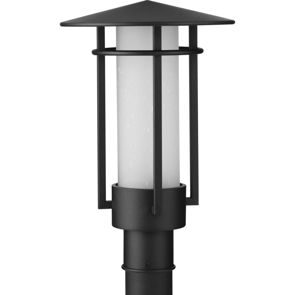 Exton Collection One-Light Textured Black and Etched Seeded Glass Modern Style Outdoor Post Lantern