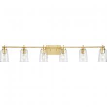Progress P300372-012 - Adley Collection Six-Light New Traditional Satin Brass Clear Glass Bath Vanity Light