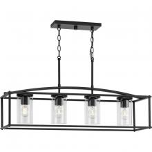 Progress P550129-31M - Swansea Collection Four-Light Three 6" Matte Black Transitional Outdoor Chandelier with Clear Gl