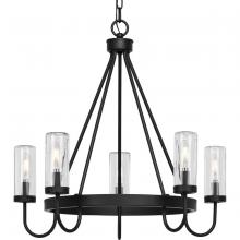 Progress P550130-31M - Swansea Collection Four-Light 24" Matte Black Transitional Round Outdoor Chandelier with Clear G