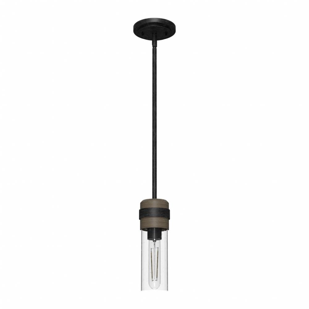 Hunter River Mill Rustic Iron and French Oak with Seeded Glass 1 Light Pendant Ceiling Light Fixture