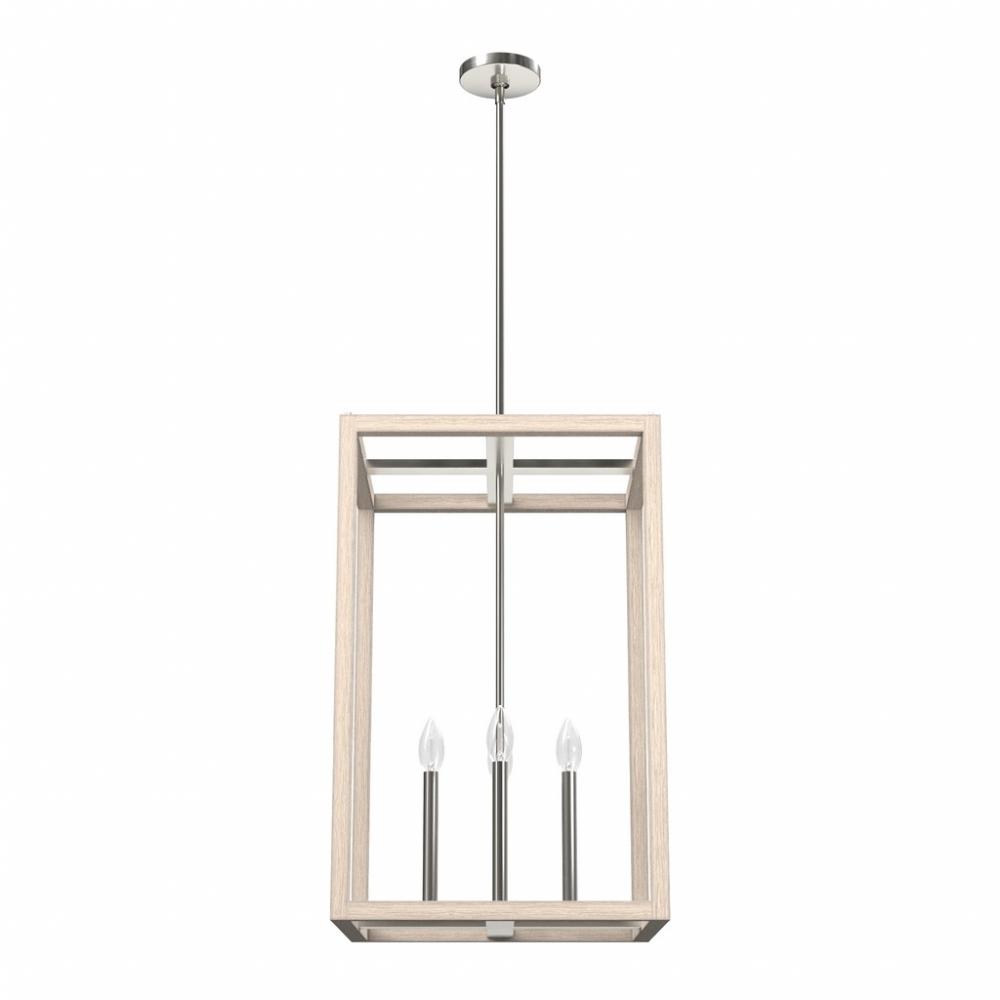 Hunter Squire Manor Brushed Nickel and Bleached Wood 4 Light Pendant Ceiling Light Fixture