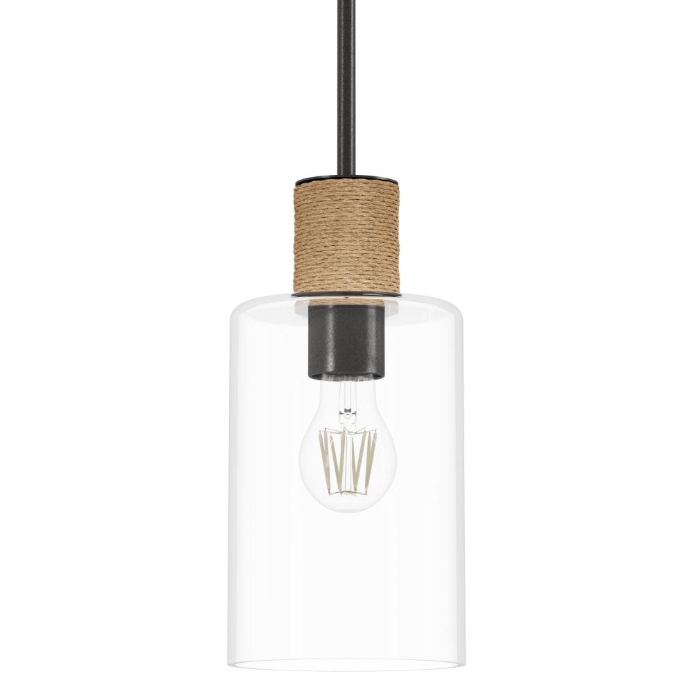 Hunter Vanning Noble Bronze and Natural Sisal Rope with Clear Glass 1 Lt Pendant Ceiling Lt Fixture