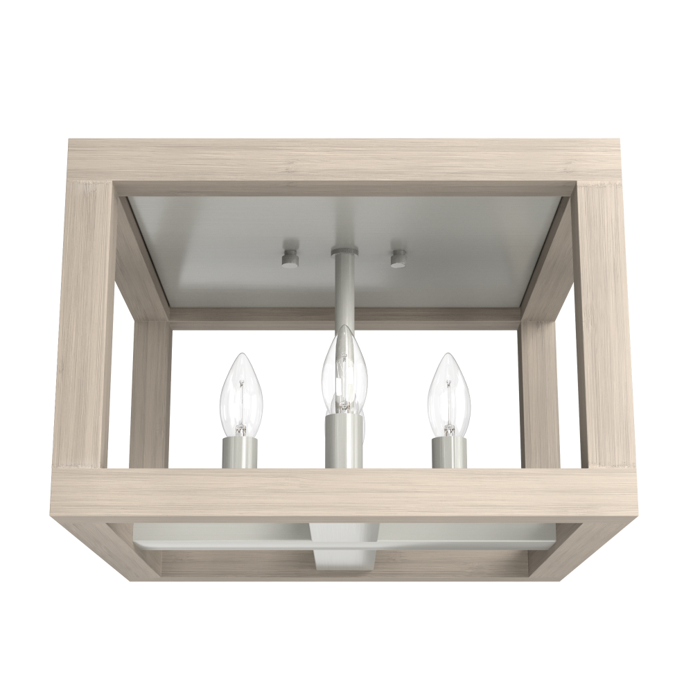 Hunter Squire Manor Brushed Nickel and Bleached Wood 4 Light Flush Mount Ceiling Light Fixture
