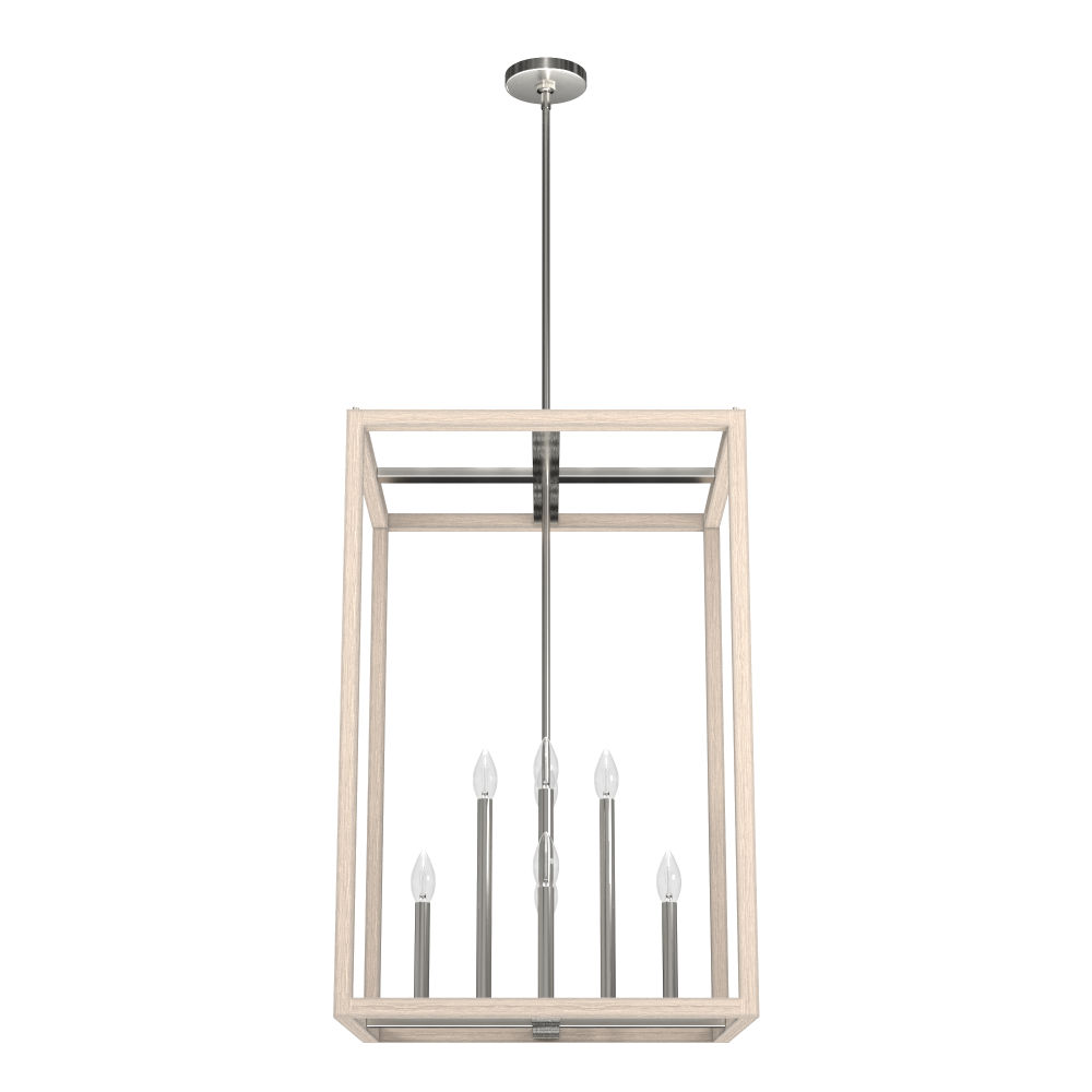 Hunter Squire Manor Brushed Nickel and Bleached Wood 8 Light Pendant Ceiling Light Fixture