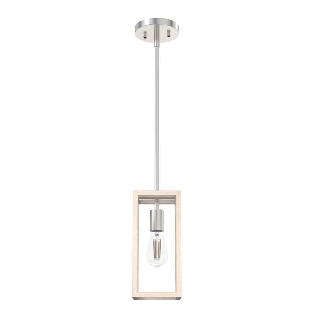 Hunter Squire Manor Brushed Nickel and Bleached Wood 1 Light Pendant Ceiling Light Fixture