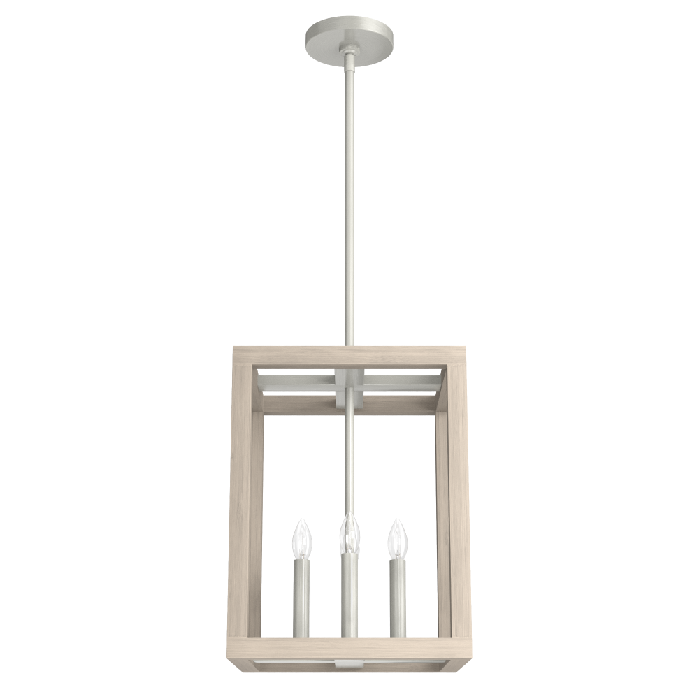 Hunter Squire Manor Brushed Nickel and Bleached Wood 4 Light Pendant Ceiling Light Fixture