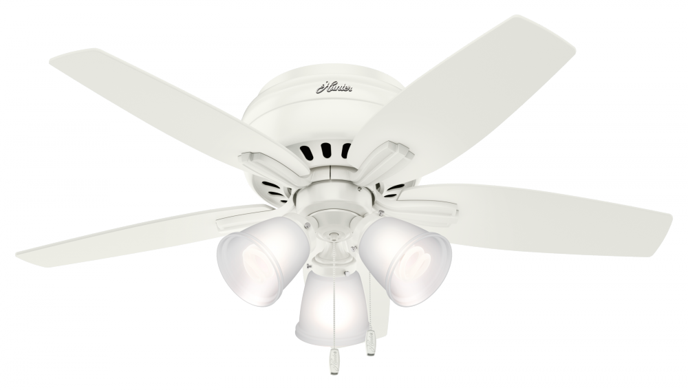 Hunter 42 inch Newsome Fresh White Low Profile Ceiling Fan with LED Light Kit and Pull Chain