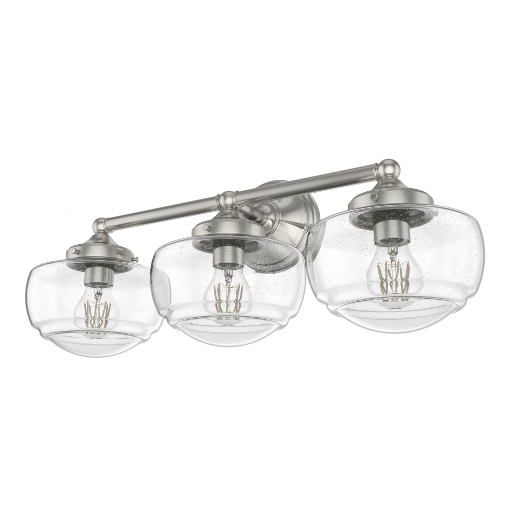 Hunter Saddle Creek Brushed Nickel with Clear Seeded Glass 3 Lt Bathroom Vanity Wall Light Fixture