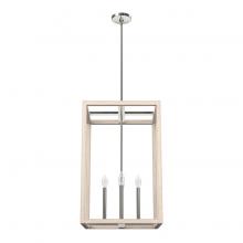 Hunter 19695 - Hunter Squire Manor Brushed Nickel and Bleached Wood 4 Light Pendant Ceiling Light Fixture