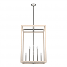 Hunter 19679 - Hunter Squire Manor Brushed Nickel and Bleached Wood 8 Light Pendant Ceiling Light Fixture