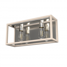 Hunter 19672 - Hunter Squire Manor Brushed Nickel and Bleached Wood 2 Light Bathroom Vanity Wall Light Fixture
