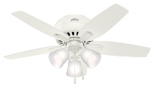 Hunter 51077 - Hunter 42 inch Newsome Fresh White Low Profile Ceiling Fan with LED Light Kit and Pull Chain